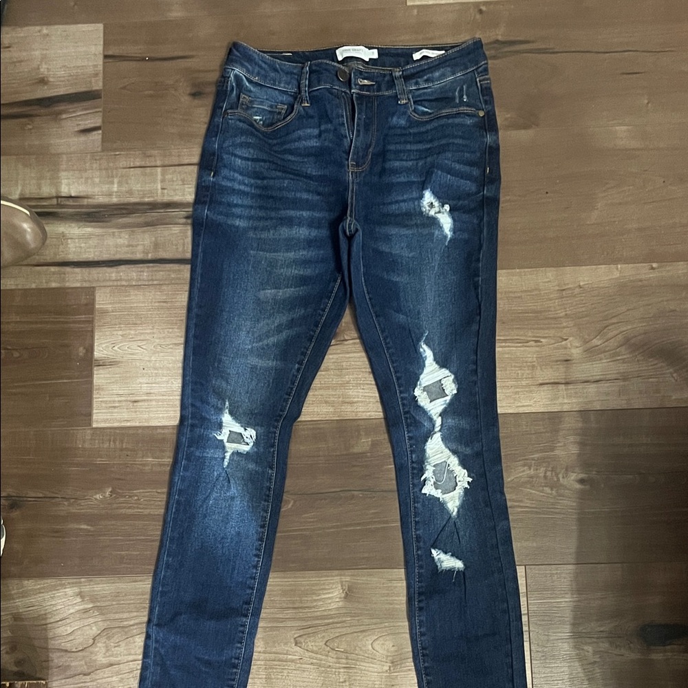 True Craft Women's Deep Blue Ripped Skinny Jeans